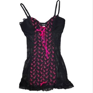 Frederick's of Hollywood Women's Black and Pink Lingierie Dress Size Medium